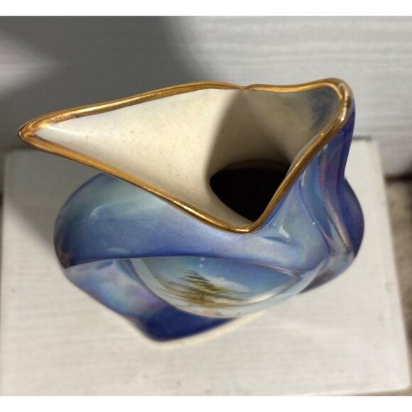 Vintage SCAR Italy Vase Art Deco Blue Iridescent Finish Nautical Sailboat 10" - Picture 3 of 7